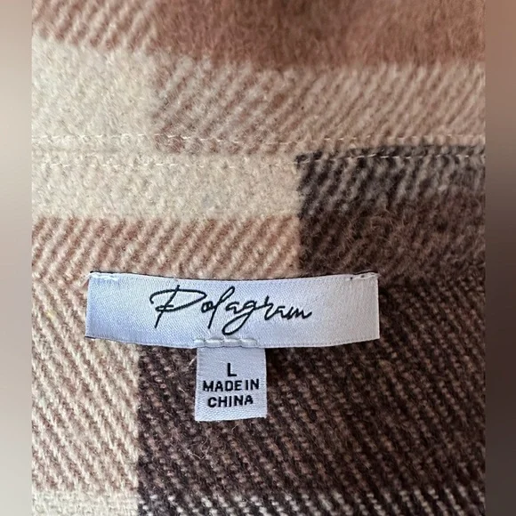 Boutique Shaket Long Patch Pocket Shirt-Jacket Ivory Brown Check Plaid LG NWOTs - Picture 7 of 10